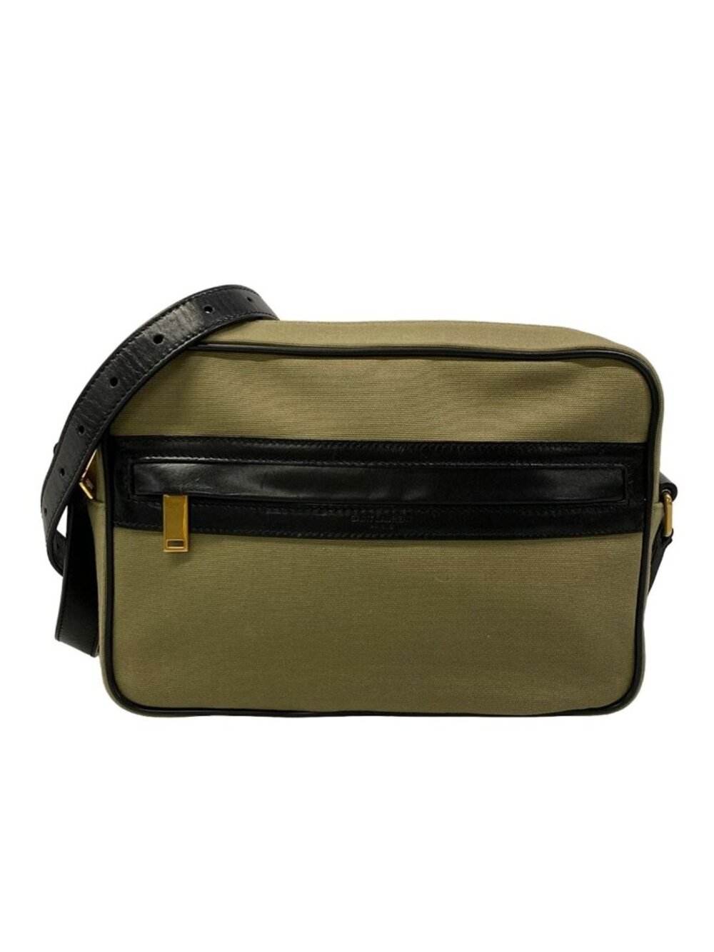 Saint Laurent Paris Shoulder Bag Camp Khaki Black Leather